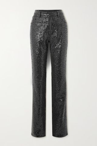 Rotate Birger Christensen + Rottan Sequin-Trimmed Mid-Rise Straight-Leg Jeans