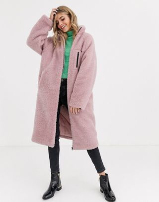 ASOS Design + Maxi Patched Fleece Coat