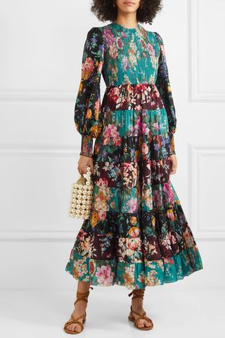 Zimmermann + Allia Tiered Floral Silk Maxi Dress