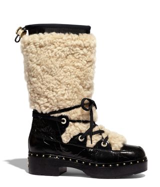 Chanel + Shearling & Crackled Sheepskin High Boots