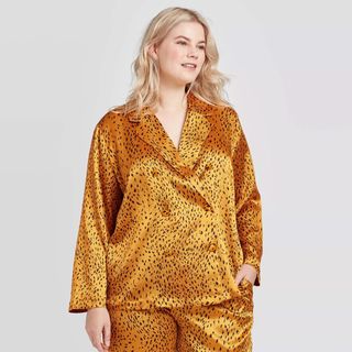 Who What Wear x Target + Animal Print Long Sleeve V-Neck Silky Blazer Blouse