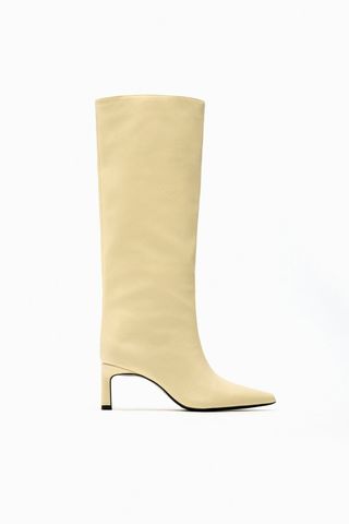 Zara + Heeled Leather Knee Boots