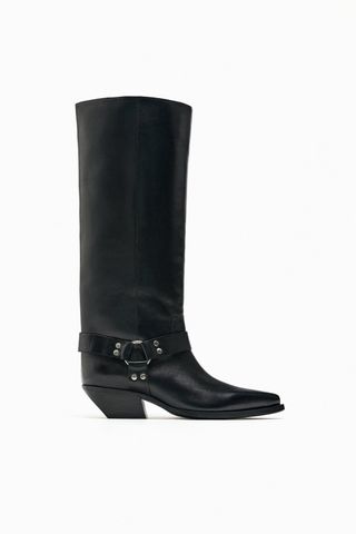 Zara + Buckled Leather Cowboy Boots