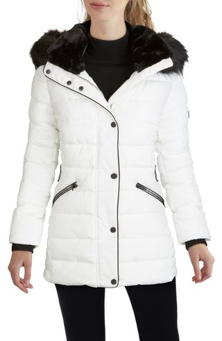 Kenneth Cole New York + Hooded Puffer Coat With Faux Fur Trim