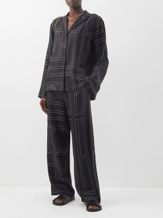 Totême + Monogram-Embroidered Silk-Twill Pyjama Trousers