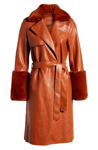 BlankNYC + Faux Leather Coat with Faux Fur Trim
