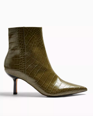 Topshop + Maci Khaki Crocodile Pointed Boots