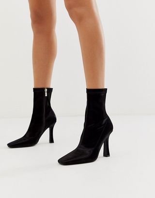 Raid + Collin Black Sock Boots With Flared Heel