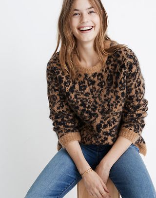 Madewell + Crewneck Pullover Sweater in Leopard