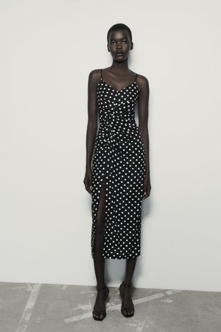 Zara + Linen Blend Polka Dot Dress