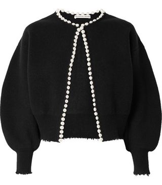 Alexander Wang + Faux Pearl-Embellished Distressed Wool-Blend Cardigan