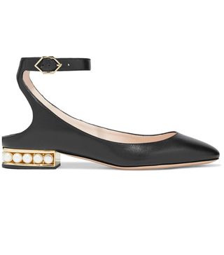 Nicholas Kirkwood + Faux Pearl-Embellished Leather Ballet Flats