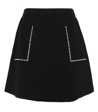 Sandro + Crystal and Faux Pearl-Embellished Stretch-Ponte Mini Skirt