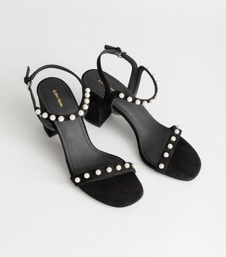 & Other Stories + Pearl Studded Suede Heeled Sandals