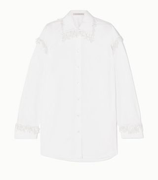 Christopher Kane + Oversized Faux Pearl-Embellished Cotton-Poplin Shirt