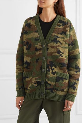 Miu Miu + Camouflage-Intarsia Wool Cardigan