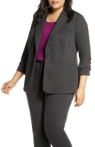 Vince Camuto + Ruched Sleeve Ponte Blazer