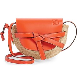 Loewe + Gate Mini Leather & Raffia Crossbody Bag