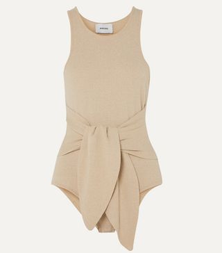 Nanushka + Elena Tie-Detailed Stretch Cotton-Blend Terry Bodysuit