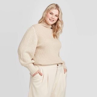 Who What Wear + Mock Turtleneck Chunky Knit Pullover Sweater
