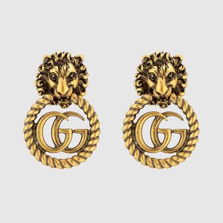 Gucci + Lion Head Earrings With Double G