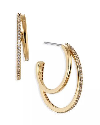 Nadri + Golden Hour Cubic Zirconia Faux Double Hoop Earrings in 18K Gold Plated