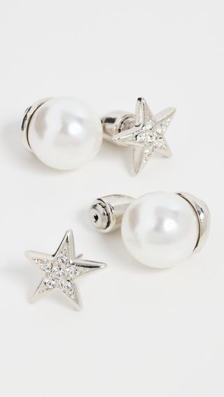 Kenneth Jay Lane + Star Front White Pearl Back Earrings