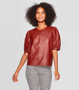 Who What Wear + Puff Elbow Sleeve Scoop Neck Cropped Blouse