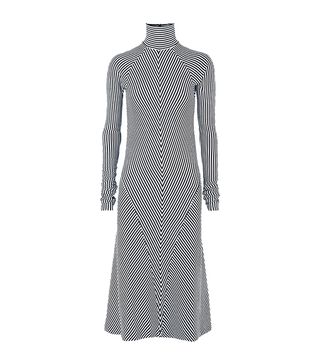 Haider Ackermann + Striped Wool Turtleneck Midi Dress