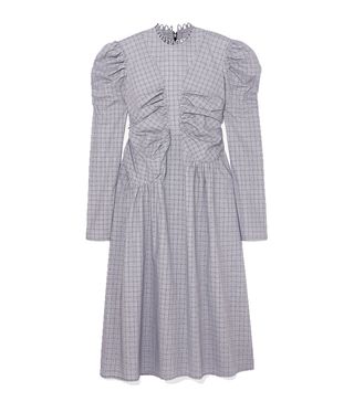 Wright Le Chapelain + Gathered Checked Cotton Midi Dress