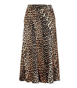Ganni + Leopard-Print Stretch-Silk Skirt