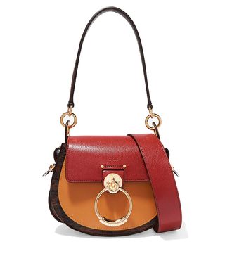 Chloé + Tess Small Color-Block Smooth and Lizard-Effect Leather Shoulder Bag