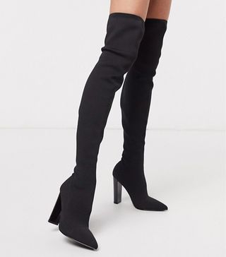 ASOS Design + Kudos Knitted Block Heel Thigh High Boots