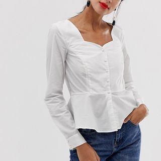 Vero Moda + Square-Neck Peplum Shirt