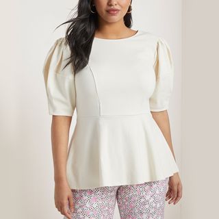 Eloquii + Puff-Sleeve Peplum Top