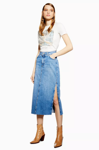 Topshop + Side Split Denim Midi Skirt