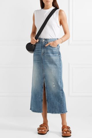 Rag 
Bone + Clyde Distressed Denim Midi Skirt