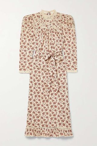 Dôen + Gabrielle Lace-Trimmed Pintucked Floral-Print Cotton-Voile Maxi Dress