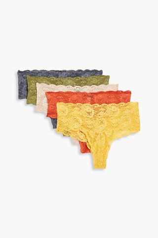 Cosabella + Set of Five Stretch-Lace Mid-Rise Thongs