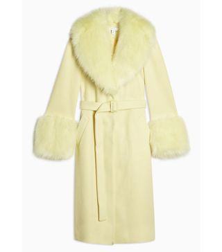 Topshop + Yellow Faux Fur Trim Coat