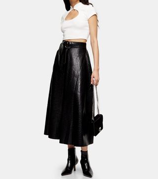 Topshop + Black Crocodile PU Full Circle Midi Skirt