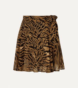 Ganni + Tiger-Print Georgette Mini Skirt