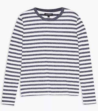 Topshop + Navy 100% Organic Cotton Stripe Long Sleeve T-Shirt By Selected Femme