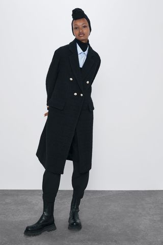 Zara + Buttoned Tweed Coat