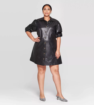 Who What Wear + Puff Long Sleeve Collared Button-Up A-Line Minidress