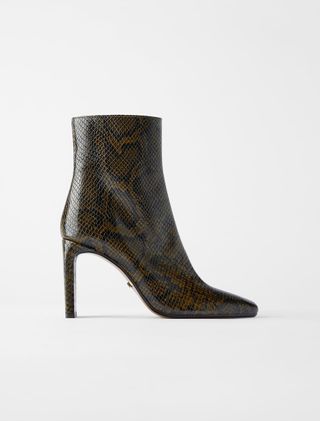Zara + Animal Print Heeled Leather Ankle Boots