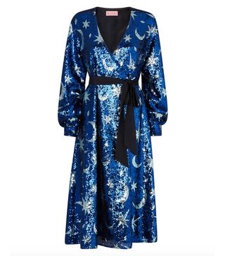 Kitri + Bianca Blue Sequin Wrap Midi Dress