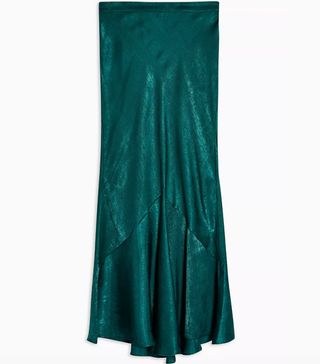 Topshop + Emerald Green Satin Flounce Skirt