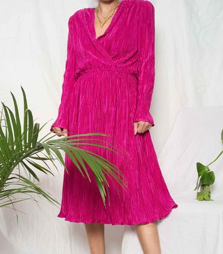 Etsy + Vintage Fuchsia Plisse Pleat Midi Dress