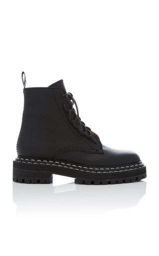 Proenza Schouler + Leather Contrast-Stitched Combat Boots